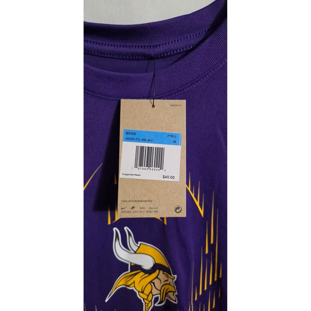 Nike T-Shirt Mens Medium Purple New Minnesota‎ Vikings Dri-FIT NFL Tee NKGK-51L